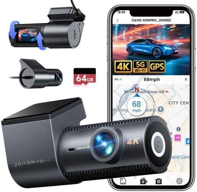 Main image of 4K Dash Cam Front and Rear, 5G WiFi & GPS & 64GB Card, 1.5" IPS Display Dash Camera for Cars, 4K+1080P Dual Car Dashcam with 24H Parking Mode, Night Vision, G-Sensor, Loop Recording, WDR, 170° Angle