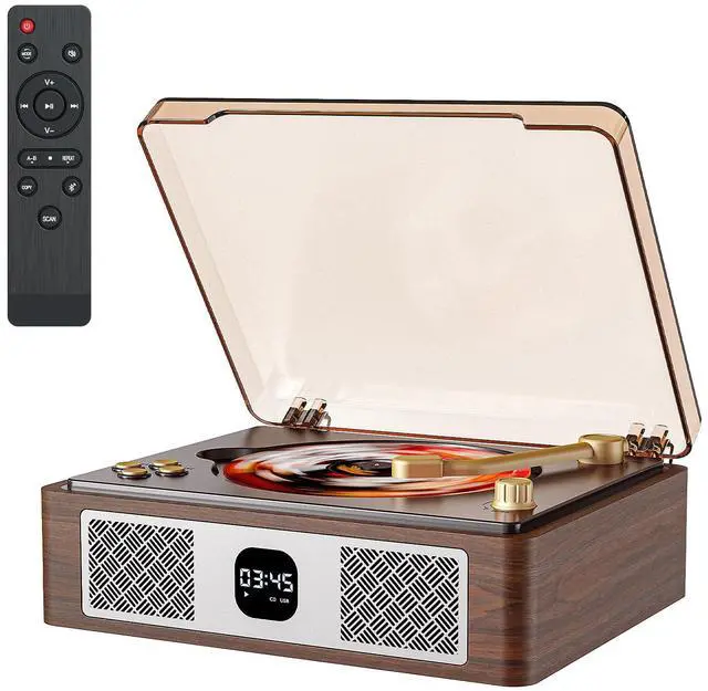 Main image of Retro Cd Player Can Rip to USB,Nostalgic Bluetooth CD Player for Home,Built-in Speakers with LCD Screen,Supports Coaxial/3.5mm/FM Radio with Remote Control-Wired Walnut Brown