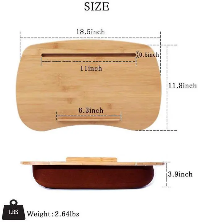 Alt view image 2 of 4 - Lap Desk-Portable Laptop Table with Bamboo Platform Phone Holder (M(18.5"x11.8"))