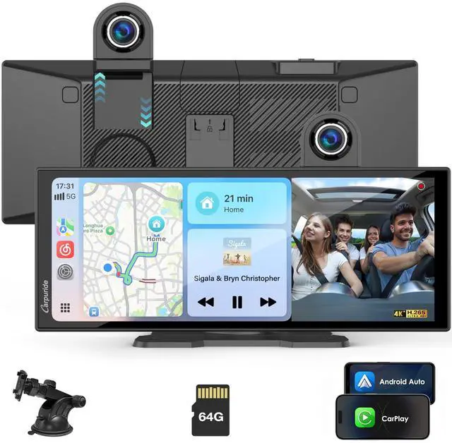 Main image of Carplay Screen for Car with 4K Front Cam, 11.26" Portable Car Play Touchscreen, Wireless Carplay & Android Auto, Loop Recording, GPS Navigation, Mirror Link, Music streaming,No Backup Camera