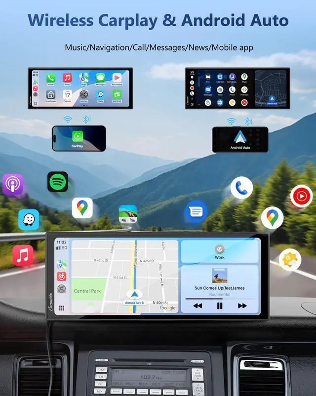 Alt view image 2 of 4 - Carplay Screen for Car with 4K Front Cam, 11.26" Portable Car Play Touchscreen, Wireless Carplay & Android Auto, Loop Recording, GPS Navigation, Mirror Link, Music streaming,No Backup Camera