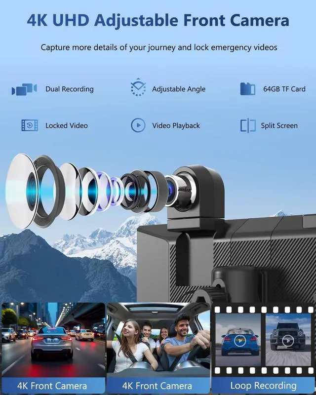 Alt view image 3 of 4 - Carplay Screen for Car with 4K Front Cam, 11.26" Portable Car Play Touchscreen, Wireless Carplay & Android Auto, Loop Recording, GPS Navigation, Mirror Link, Music streaming,No Backup Camera