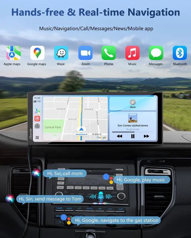 Alt view image 4 of 4 - Carplay Screen for Car with 4K Front Cam, 11.26" Portable Car Play Touchscreen, Wireless Carplay & Android Auto, Loop Recording, GPS Navigation, Mirror Link, Music streaming,No Backup Camera