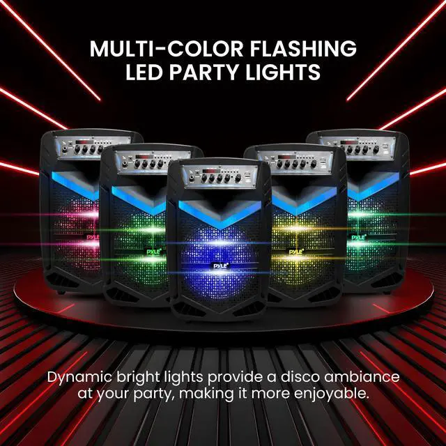 Alt view image 4 of 4 - Portable Bluetooth PA Speaker System - 600W Rechargeable Outdoor Bluetooth Speaker Portable PA System w/ 10 Subwoofer 1 Tweeter, Recording Function, Mic In Party Lights USB/SD Radio