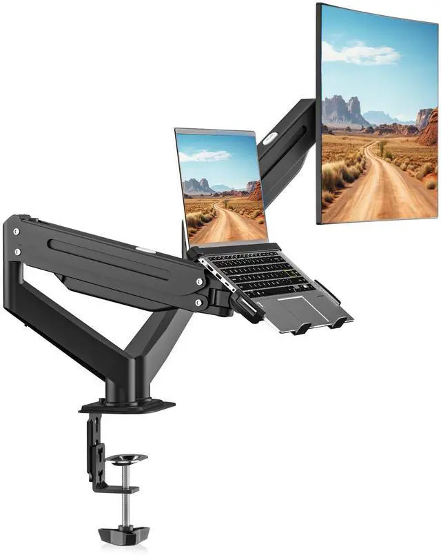 Main image of Monitor Laptop Mount Stand, 2 in 1 Function Dual Monitor Arms Desk Mount for 13"-18" Notebook and 17"-32" Monitor with Laptop Tray,Holds up to 22lbs