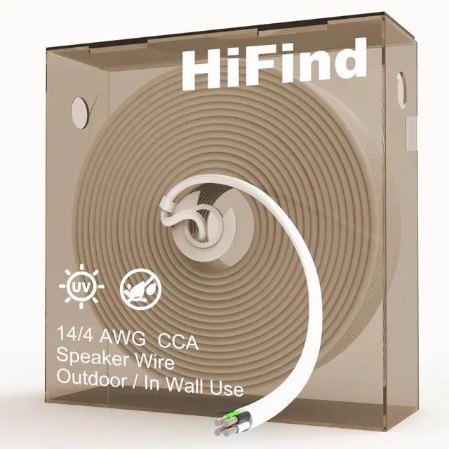 Main image of 14/4 Gauge AWG Outdoor Speaker Wire Bulk 250 FT With Easy Pull Box, LLDPE UV Resistant Low Voltage CCA 4 Conductors Cable, CL2 In-Wall Burial for Home Theater,Car Audio,Automotive,Trailer-White