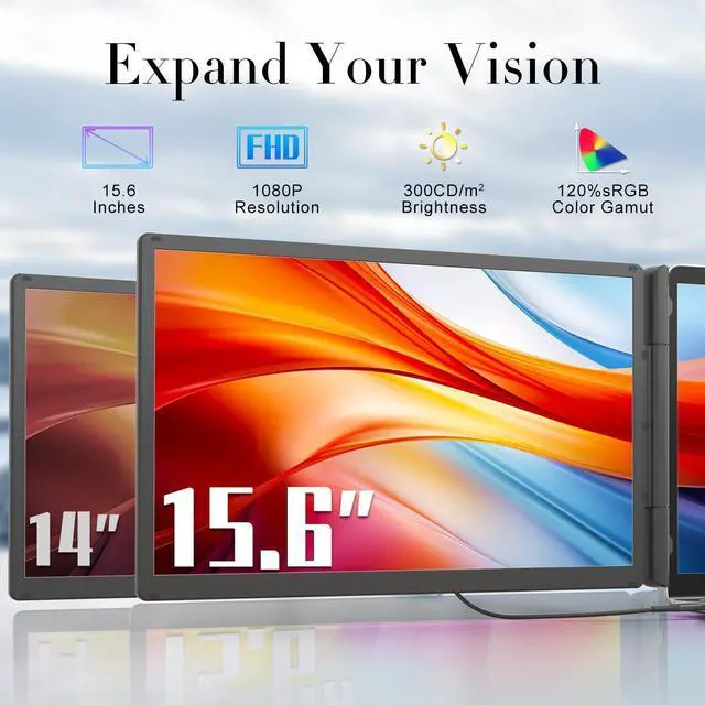 Alt view image 4 of 4 - 15.6" Laptop Screen Extender with Power Bank, FHD 1080P IPS Triple Monitor, HDMI/USB/Hub Plug-Play Display, Fits 13-17" Laptops (Mac/Windows/Android), Ideal for Home Office/Small Business