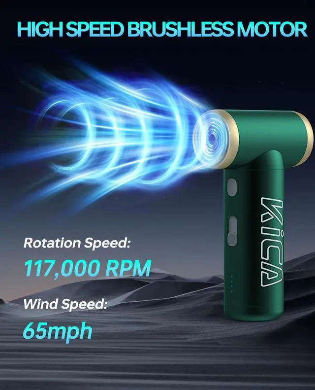 Alt view image 3 of 4 - Compressed Air Duster- JetFan 2S Electric Air Duster,117000 RPM Rechargeable Cordless Air Blower for Cleaning Keyboard&PC, Jet Dry Duster with New Extreme Mode, Metal Shell-Green