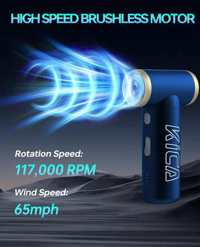 Alt view image 3 of 4 - Electric Air Duster - Jet Fan 2S Rechargeable Air Duster, 117000RPM Brushless Motor, Metal Shell, 56 MPH Wind Speed, Jet Dry Blower for Keyboard, PC, Car & Home Cleaning (Blue)