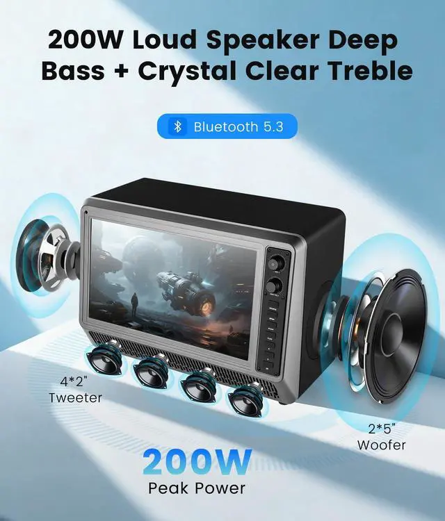 Alt view image 3 of 4 - 15.6 Small Smart TV Built-in Bluetooth Speaker System, 200W Peak Power, 1080P FHD Smart Television with Wi-Fi/HDMI/USB/AUX for Home Entertainment & Camping