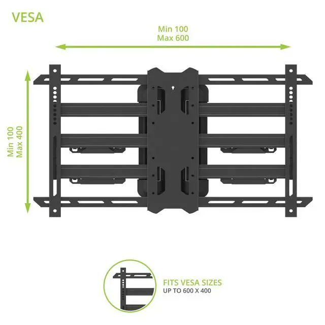 Alt view image 4 of 4 - PDC650 Full Motion Corner TV Mount for 37-inch to 70-inch TVs | Supports up to 125 lbs (56 kg) | Swivel 40° | Tilt +15°/-3°