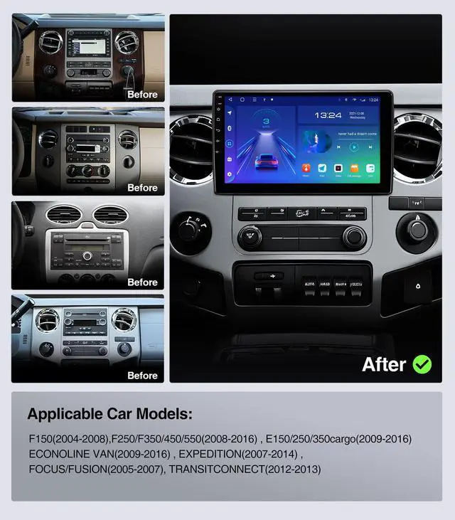 Alt view image 2 of 4 - 10" QLED Android 13 Car Stereo for Ford F150 2004-2008, F250 F350 2008-2016 Radio Upgrade Wireless CarPlay Android Auto Radio, Touchscreen, 5G WiFi,1080P Backup Camera, Dash Kit, GPS Navigation