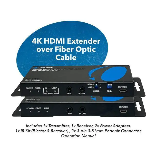 Alt view image 2 of 4 - 4K HDMI Over Fiber Optic Extender up to 10Km with Audio Extraction and Bi-Directional IR - RS-232 (UHD-FO10-K)