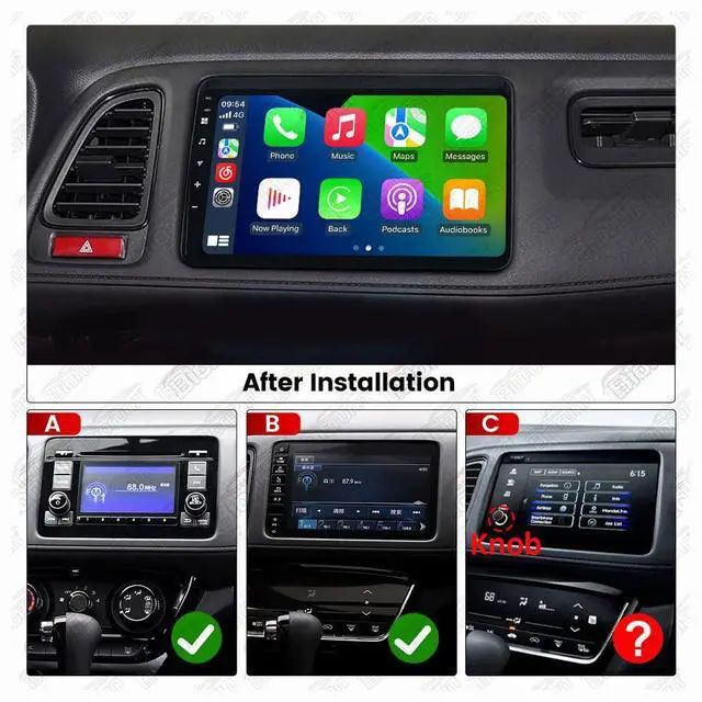 Alt view image 2 of 4 - Stereo Radio for Honda Vezel HR-V HRV 2013-2022 - Wireless Car-Play Android Auto GPS Navigation - (4GB+64GB) Head Unit 9 Inch Blue-Tooth 5GWiFi Update Kit RDS FM DSP Blue-Tooth
