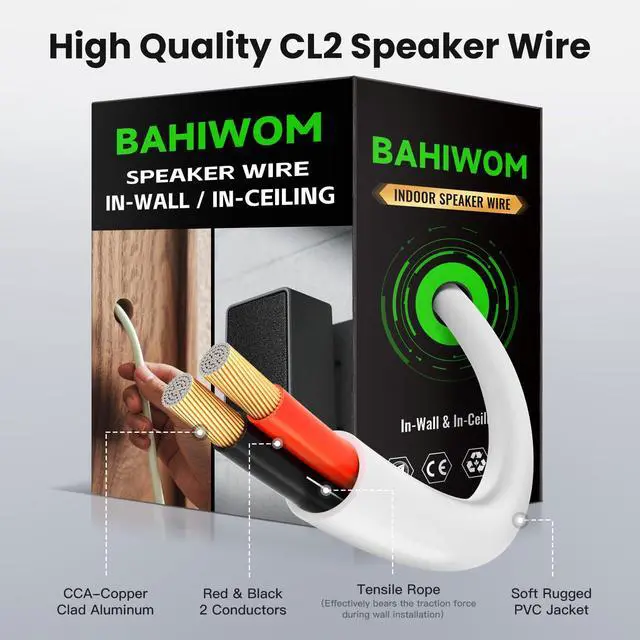 Alt view image 2 of 4 - 12 Gauge 500FT Speaker Wire CCA 2 Conductors Cord CL2 Rated Speaker Cable for Indoor,in-Wall,in-Ceiling,Home Theater & Commercial Audio with White PVC Jacket