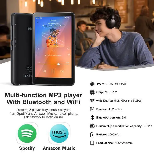 Alt view image 2 of 4 - 160GB MP3 Player with Bluetooth and WiFi, Music Player with Spotify,Pandora,Amazon Music,4" Touch Screen Android MP3 Player for Kids with Libby Spotify Kids (Black) (Black4) (Black)