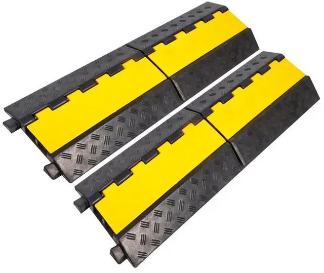Main image of Rubber Cable Ramp Cable Protector Ramps Wire Hose Protective 2 Channel Traffic Rubber Plastic Cord Cover Speed Bump for Asphalt Concrete Gravel Driveway Outdoor, 2 Pack