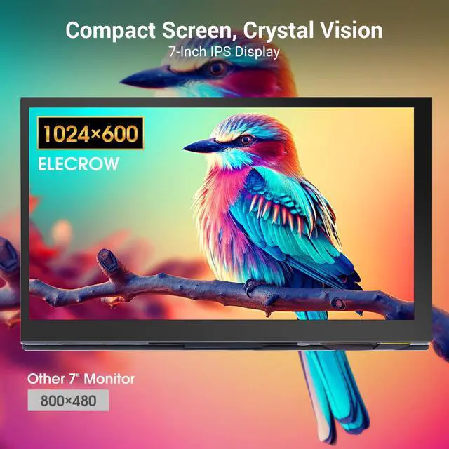 Alt view image 2 of 4 - 7 Inch Touchscreen Monitor for Raspberry Pi, 1024X600 IPS HD Capacitive Touch Screen Display with Acrylic Stand, Plug and Play, Compatible with Raspberry Pi 5/4/3, Banana Pi, Jetson Nano