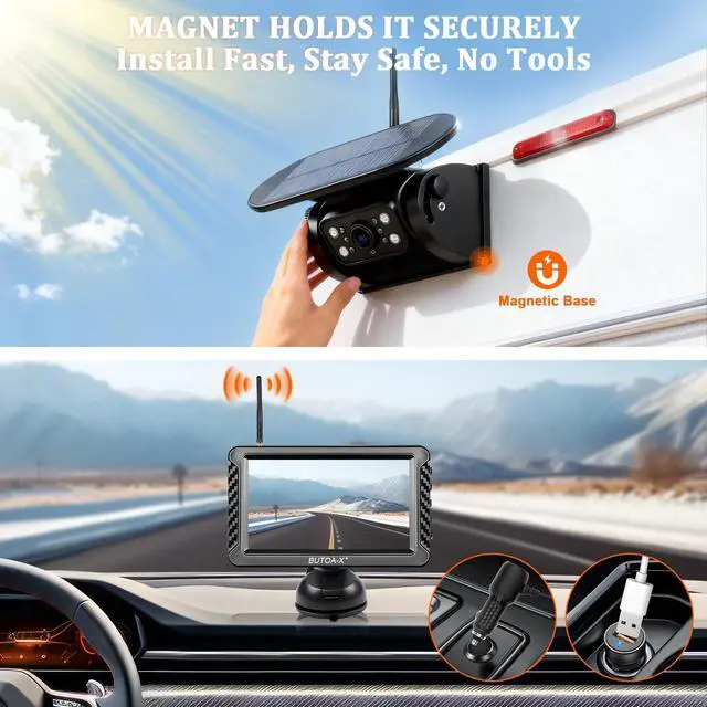 Alt view image 2 of 4 - X5 Magnetic Solar Wireless Backup Camera with 5" HD Monitor, 1-Min Zero-Install for RV Truck Trailer, 320ft Signal Range, 15000mAh Battery & 5W Solar Panel Back Up Camera