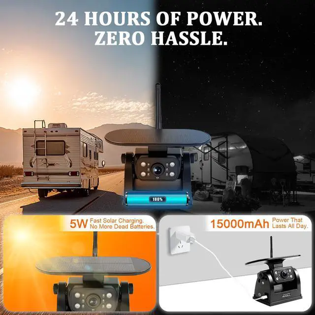 Alt view image 3 of 4 - X5 Magnetic Solar Wireless Backup Camera with 5" HD Monitor, 1-Min Zero-Install for RV Truck Trailer, 320ft Signal Range, 15000mAh Battery & 5W Solar Panel Back Up Camera