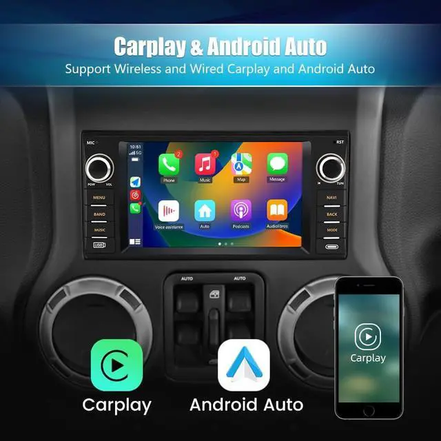Alt view image 3 of 4 - Car Radio Stereo for Dodge Ram 1500 2500 3500 2009 2010 2011 2012 Avenger Challenger 2008 2009 2010 2011 2012 2013 2014, 7 Inch Touch Screen with Wireless CarPlay Android Auto Backup Camera