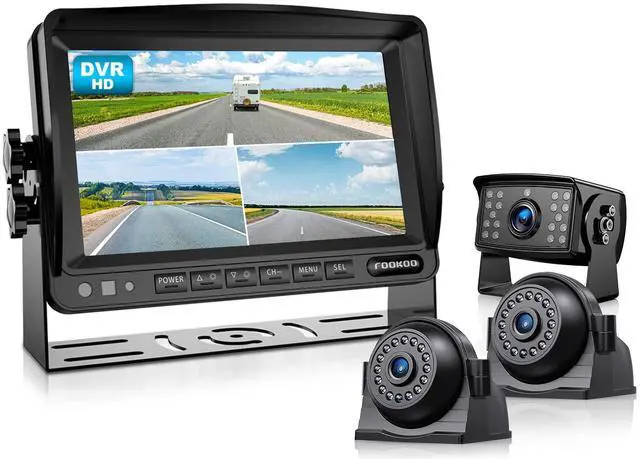 Main image of HD 1080P 7" Wired Backup Camera System, 7-inch Quad Split Screen Monitor W/Recording, IP69 Waterproof Side & Rear View Cameras, Parking Lines for Truck/Trailer/RV/Tractor/ 5th Wheel (DY703)