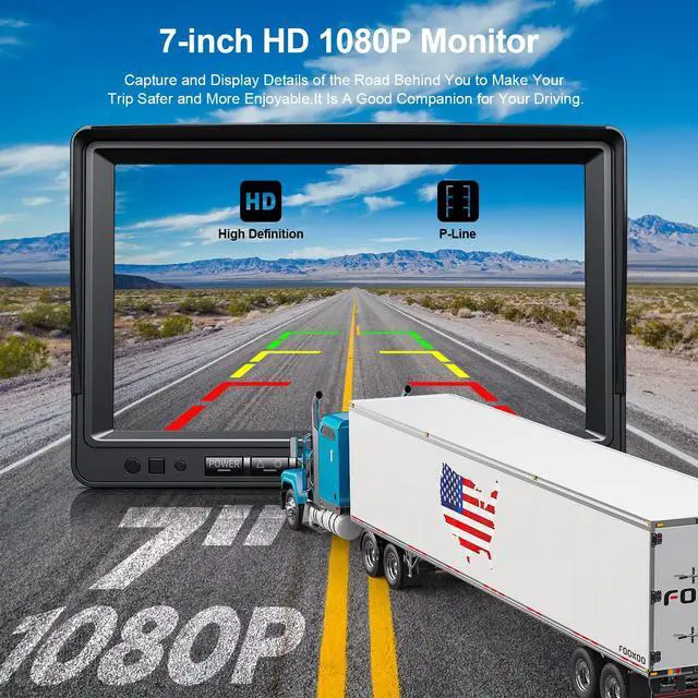 Alt view image 2 of 4 - HD 1080P 7" Wired Backup Camera System, 7-inch Quad Split Screen Monitor W/Recording, IP69 Waterproof Side & Rear View Cameras, Parking Lines for Truck/Trailer/RV/Tractor/ 5th Wheel (DY703)