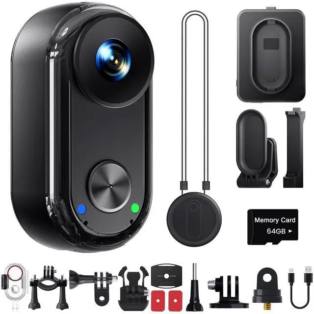 Main image of 4K 30FPS Vlogging Camera, 64GB Hands-Free POV Camera, 98FT Waterproof Action camera with Case, Tiny Sport Cam 6-axis Stabilization, 150° Lightweight Thumb Bodycam 270min runtime, Mount Anywhere