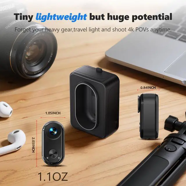 Alt view image 2 of 4 - 4K 30FPS Vlogging Camera, 64GB Hands-Free POV Camera, 98FT Waterproof Action camera with Case, Tiny Sport Cam 6-axis Stabilization, 150° Lightweight Thumb Bodycam 270min runtime, Mount Anywhere