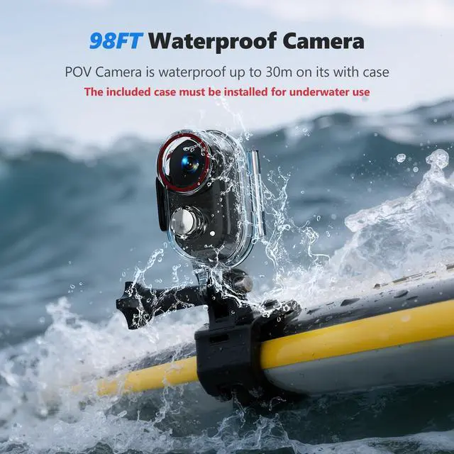 Alt view image 3 of 4 - 4K 30FPS Vlogging Camera, 64GB Hands-Free POV Camera, 98FT Waterproof Action camera with Case, Tiny Sport Cam 6-axis Stabilization, 150° Lightweight Thumb Bodycam 270min runtime, Mount Anywhere