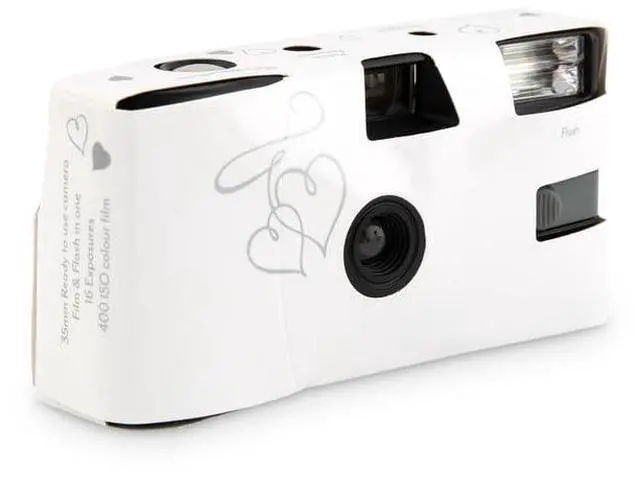 Main image of Disposable Camera with Flash - Single Use 35mm Film Camera for Wedding or Party Favors - Silver Enchanted Hearts (10 Pack)
