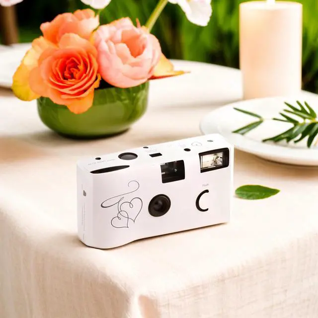 Alt view image 3 of 4 - Disposable Camera with Flash - Single Use 35mm Film Camera for Wedding or Party Favors - Silver Enchanted Hearts (10 Pack)