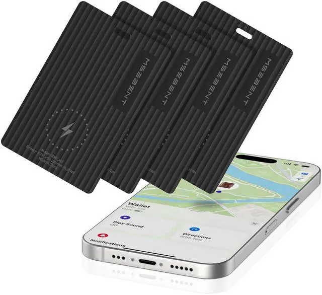 Main image of Wallet Tracker Card Smart Tag 4 Pack, Apple MFi Certified Bluetooth Finder, Wireless Charging Slim Item Locator, IP67 Waterproof, Works with Apple Find My for Keys, Bags, Passport, iOS Only