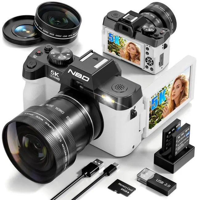 Main image of 5K Digital Cameras for Photography 64MP - 16X Zoom, WiFi, with 64GB TF Card, Macro Lens & Wide-Angle, Autofocus & Anti-Shake, Vlogging Camera for YouTube Travel(White)