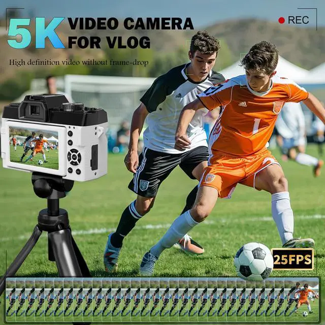 Alt view image 3 of 4 - 5K Digital Cameras for Photography 64MP - 16X Zoom, WiFi, with 64GB TF Card, Macro Lens & Wide-Angle, Autofocus & Anti-Shake, Vlogging Camera for YouTube Travel(White)
