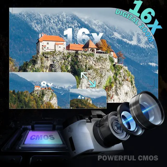 Alt view image 4 of 4 - 5K Digital Cameras for Photography 64MP - 16X Zoom, WiFi, with 64GB TF Card, Macro Lens & Wide-Angle, Autofocus & Anti-Shake, Vlogging Camera for YouTube Travel(White)