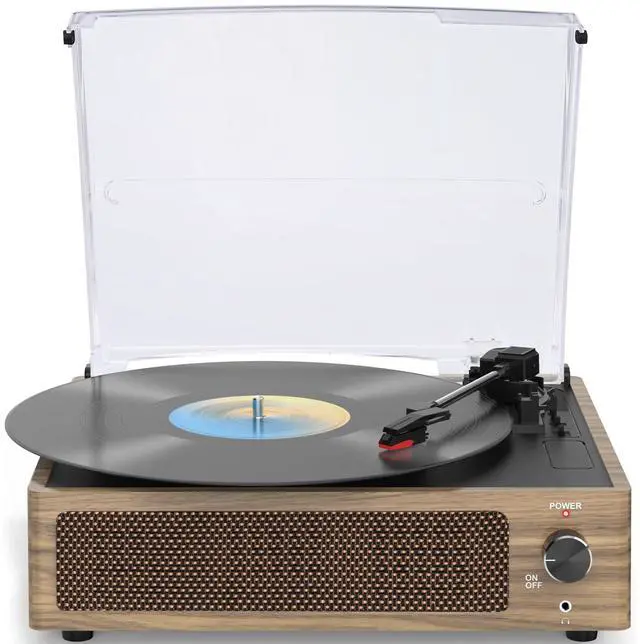 Main image of Record Player with Speakers Vintage Turntable for Vinyls Records Belt-Driven Turntables LP Vinyl Players Support Auto Stop 3-Speed 3 Size Wireless Playback Headphone AUX RCA Line Out Wood Retro Cyan