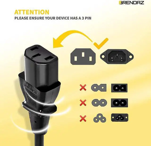 Alt view image 4 of 4 - (5-Pack) 25ft. Universal PC Power Cord - 3 Prong AC Power Cable Replacement for Computer, Monitor, Scanner, Printer - IEC 320 C13 to NEMA 5-15P, 18awg, 125V 10 Amp (25-feet)