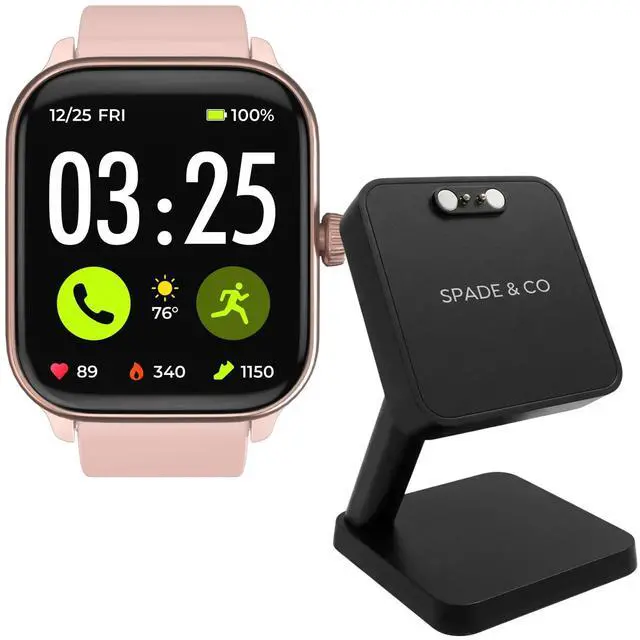 Main image of Health Smartwatch 4 Bundle with Charging Dock Heart Rate, Sleep & SpO2 Monitor, Pedometer, 10+ Day Battery, Answer/Make Calls, IP68 Waterproof, iOS & Android Rose Gold