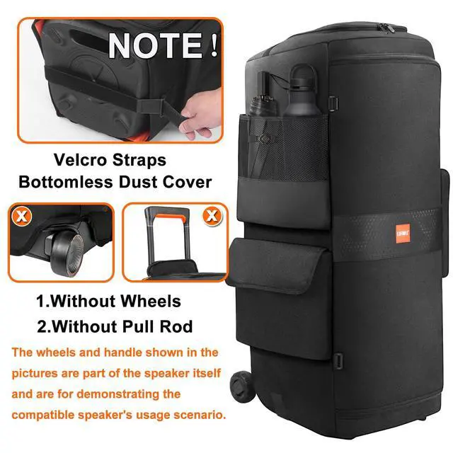 Alt view image 3 of 4 - Speaker Case Compatible with JBL PartyBox 720,Bottomless Speaker Dust Cover Storage Bag Fits for JBL PartyBox 720 for Outdoor Travel,Black+Orange,Portable Cover Only(Without Wheels)