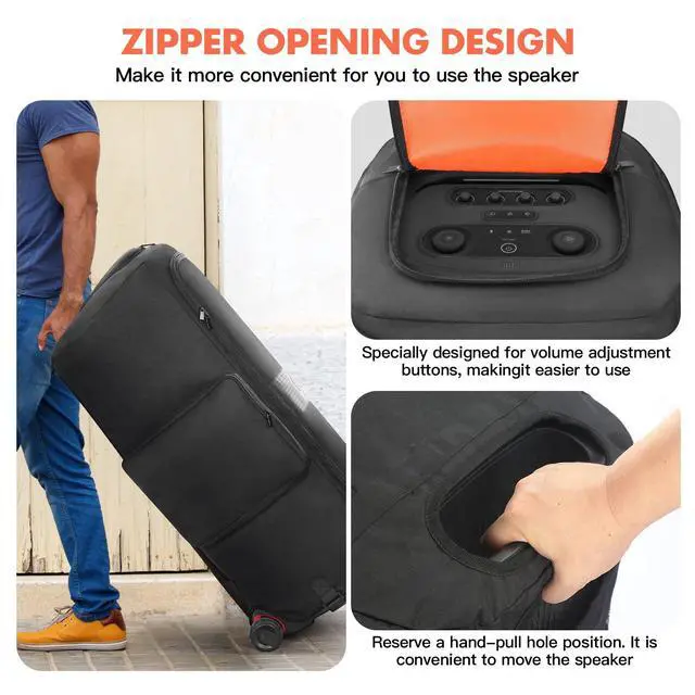 Alt view image 4 of 4 - Speaker Case Compatible with JBL PartyBox 720,Bottomless Speaker Dust Cover Storage Bag Fits for JBL PartyBox 720 for Outdoor Travel,Black+Orange,Portable Cover Only(Without Wheels)