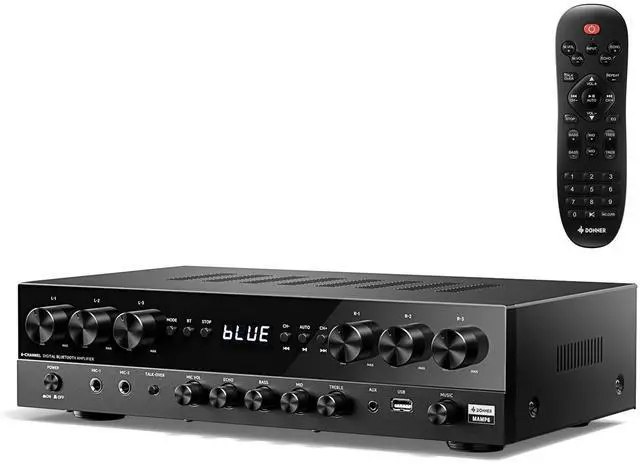 Main image of Stereo Receivers, Premium 1000W Peak Power 6 Channel Audio Amplifier with Bluetooth 5.3, USB, FM, 2 Mic-in, Echo, RCA, Optical/Coaxial Input for Home, Karaoke, Theater Speakers, MAMP6