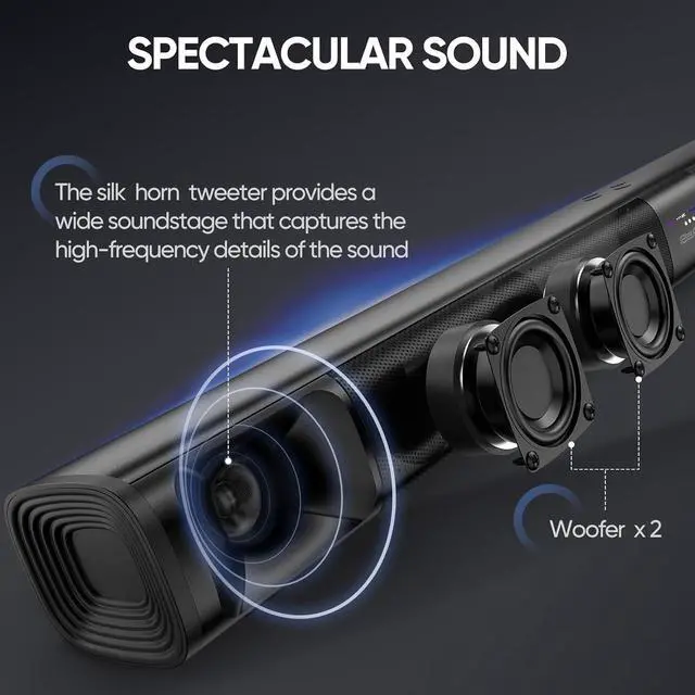 Alt view image 3 of 4 - Sound Bar for Smart TV, 31 Inches, Detachable Soundbar Home Theater Surround Sound System for TV/PC/Gaming/Projectors,Bluetooth 5.3 TV Sound Bar with TV ARC/Optical/AUX/Wall Mount