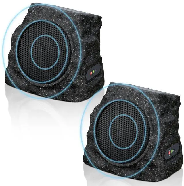 Main image of 2-Pack Solar Powered Rock Speakers Outdoor Water-Resistant with 3 Mode Lights and Pair Function USB Rechargeable for Patio Garden Party Pool Outside(Black)