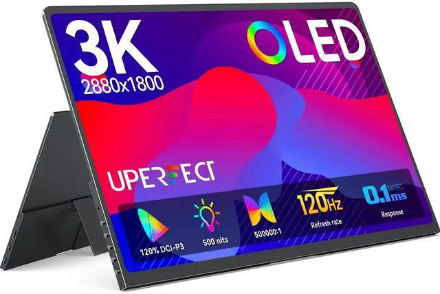 Main image of OLED Portable Monitor 14", 3K 2880x1800 | 120Hz | 0.1ms Portable Gaming Monitor, 500 Nits |120% DCI-P3 | 500000:1 Contrast | Ultra-Slim Design for Laptop Mini PC Phone Game Consoles