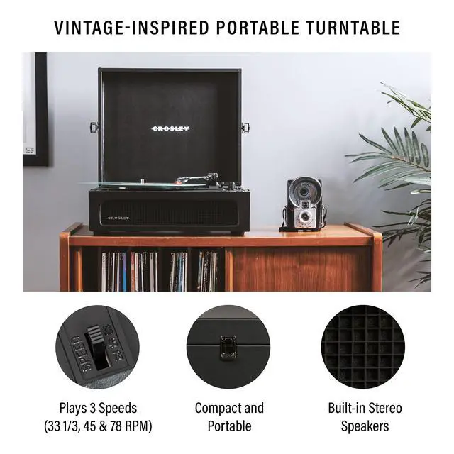 Alt view image 2 of 4 - CR8017B-BK Voyager Vintage Portable Vinyl Record Player Turntable with Bluetooth in/Out and Built-in Speakers, Black