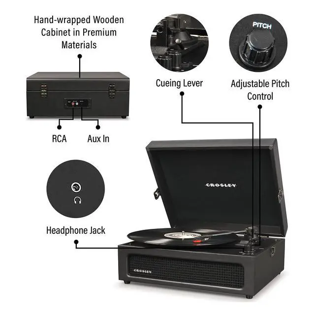 Alt view image 3 of 4 - CR8017B-BK Voyager Vintage Portable Vinyl Record Player Turntable with Bluetooth in/Out and Built-in Speakers, Black