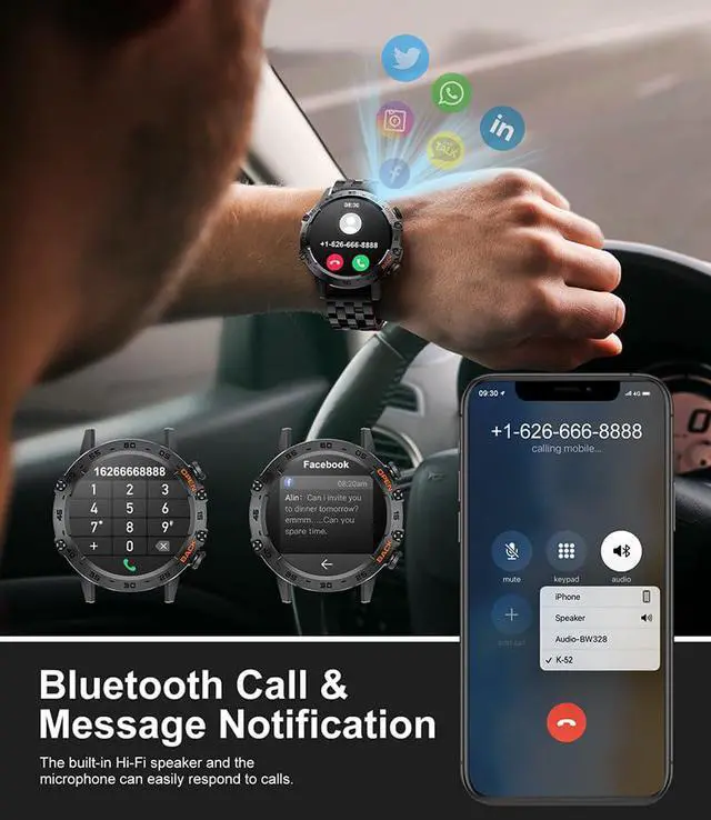 Alt view image 3 of 4 - Military Smart Watch for Men(Answer/Dial Calls),1.39''HD Touchscreen,100 Sports Modes, 5ATM Waterproof Fitness Watch,with Blood Pressure/Heart Rate/SpO2 Smart Watch for Android/iOS