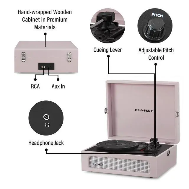 Alt view image 3 of 4 - CR8017B-AM Voyager Vintage Portable Vinyl Record Player Turntable with Bluetooth in/Out and Built-in Speakers, Amethyst