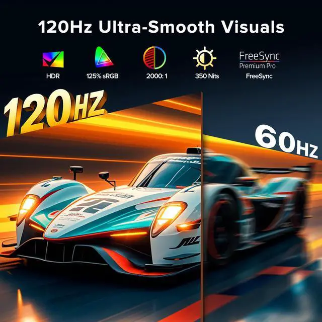 Alt view image 2 of 4 - Portable Monitor 18.5'' 120Hz Gaming Monitor, 125%sRGB | 2000:1 | HDR| FreeSync Travel Monitor for Laptop Mac-Book PC, Built-in Stand & Speakers, VESA, USB HDMI Large Second Screen for Game Office